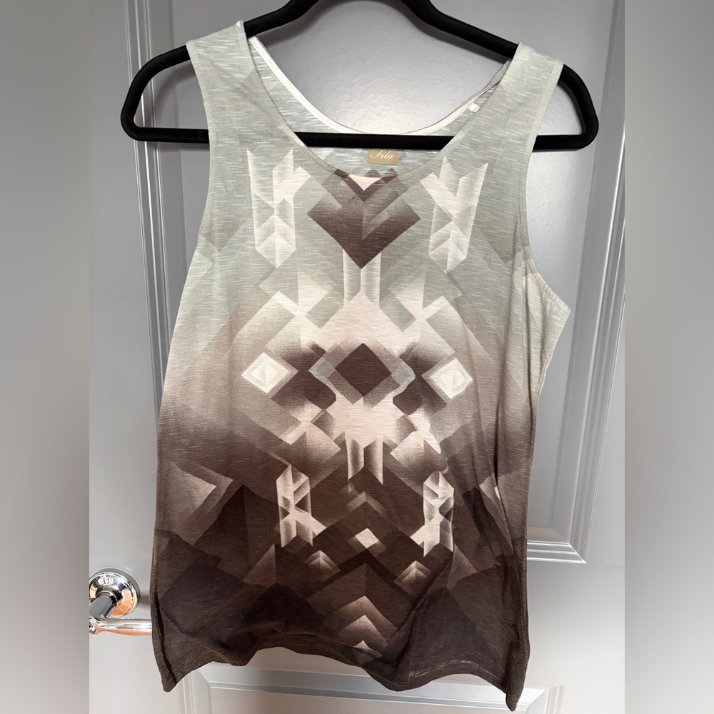 Fila Geometric Patterned Tank Top - Gray and Brown